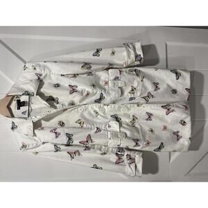Grace Suits Women's White Butterfly Print Long Summer Jacket, Size 6